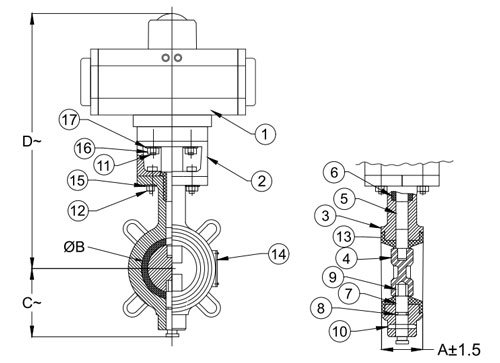Drawing for Butterfly Valve Pneumatic Actuator